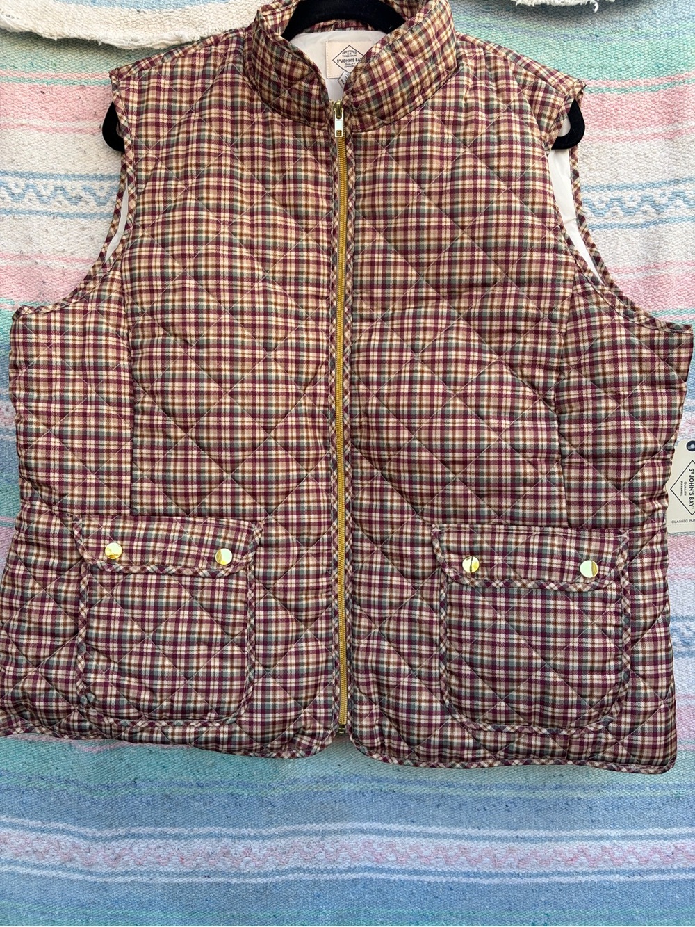 St. John's Bay Quilted Plaid Vest in Red and Green